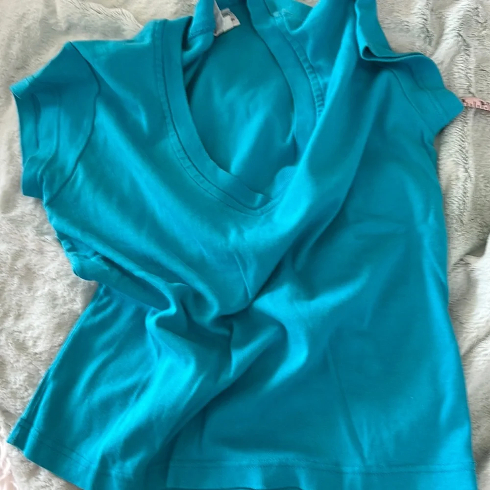 Newport News Blue Cap Sleeve Top Size L - Picture 10 of 10